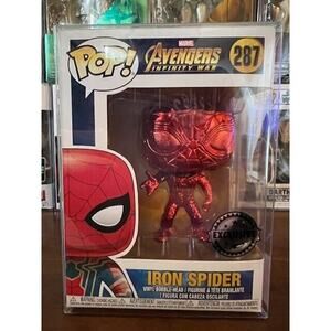 Funko Pops! IRON SPIDER (Red Chrome) Marvel Collector Corp Excl in PROTECTOR